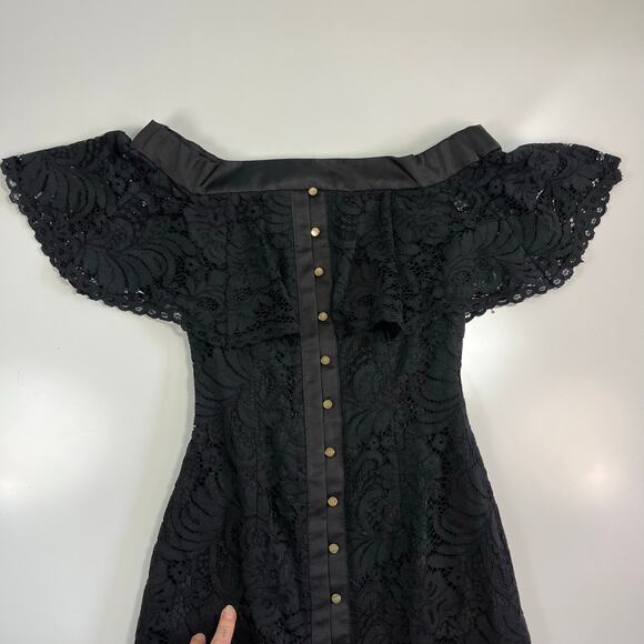 KEEPSAKE XXS Black Off The Shoulder Lace Pencil Short Sleeve Dress - Picture 3 of 10